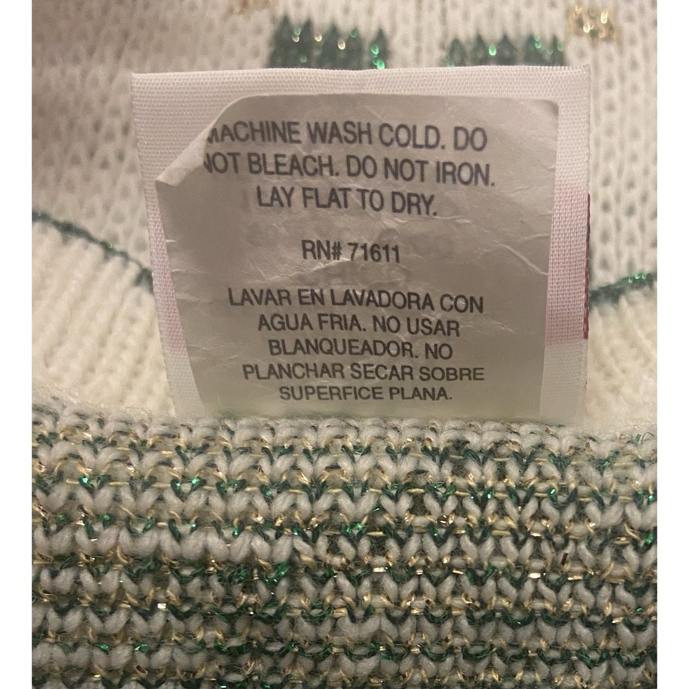VTG Christmas Sweater S Mistletoe Glitter Ornaments Holiday Bow Gold‎ Green - Picture 7 of 7